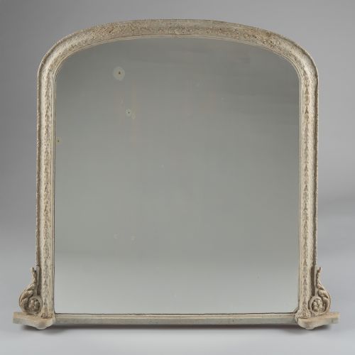 Large 19th Century Victorian English Painted Archtop Overmantle Mirror