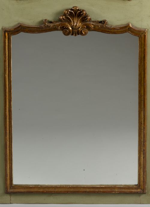 LARGE 19TH CENTURY FRENCH PAINTED AND GILT TRUMEAU OVERMANTLE MIRROR - ADDITIONAL PHOTO 2