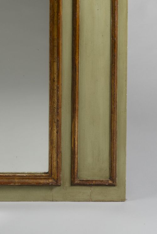 LARGE 19TH CENTURY FRENCH PAINTED AND GILT TRUMEAU OVERMANTLE MIRROR - ADDITIONAL PHOTO 6
