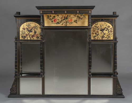 A Stunning Large Victorian Aesthetic Period Ebonised and Parcel Gilt Overmantle Mirror