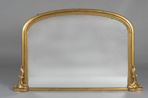 Large Victorian English Gilt Archtop Overmantle Mirror