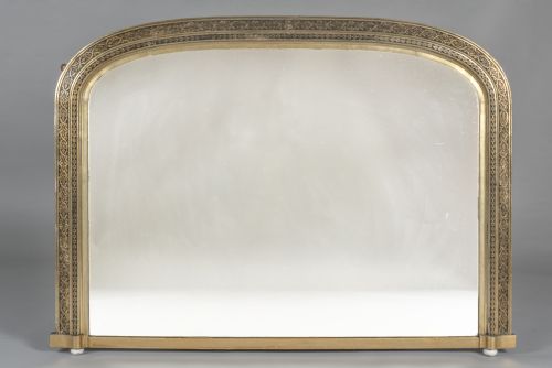 Large 19th Century Victorian English Gilt and Ebonised Archtop Overmantle Mirror