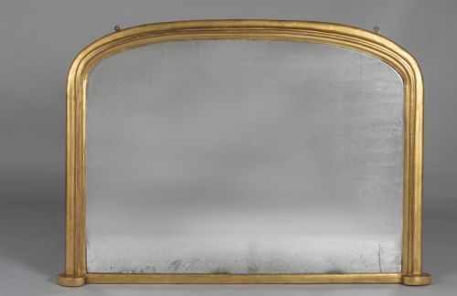 Large 19th Century Victorian English Gilt Archtop Overmantle Mirror