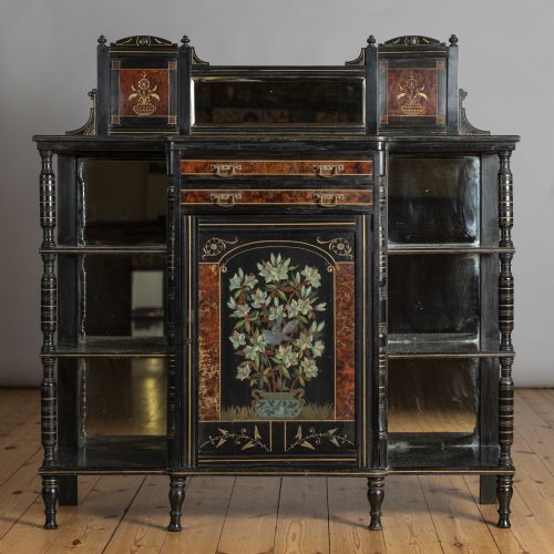 STUNNING VICTORIAN AESTHETIC EBONISED PAINTED AND GILT SIDE CABINET - ADDITIONAL PHOTO 6