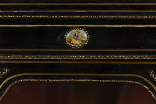 VICTORIAN ENGLISH EBONISED AND GILT GLAZED DISPLAY CABINET WITH ORMOLU MOUNTS - ADDITIONAL PHOTO 2