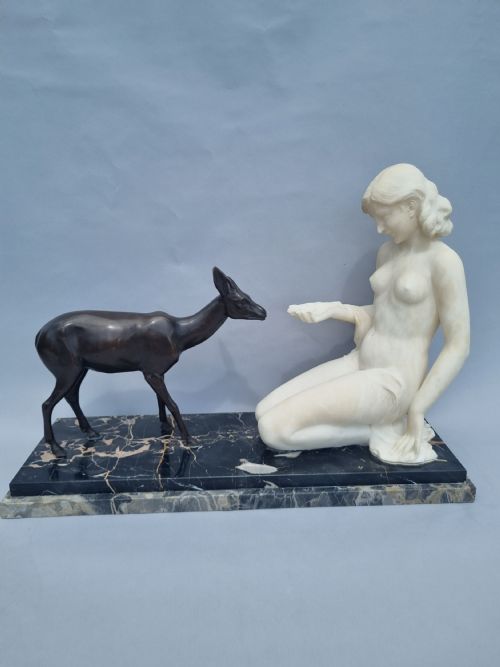 A Stunning Italian Carved Alabaster and Bronze Sculpture. Signed A.saccardi