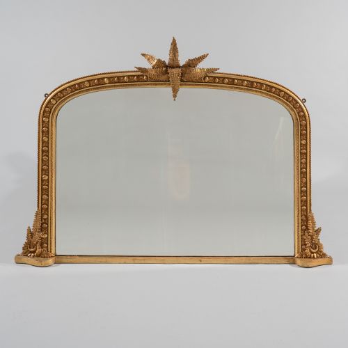 19th Century Victorian English Gilt Overmantle Mirror with Fern Decoration