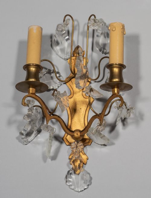 PAIR OF FRENCH BRASS AND GLASS WALL SCONCES - ADDITIONAL PHOTO 1