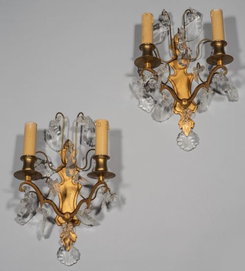 PAIR OF FRENCH BRASS AND GLASS WALL SCONCES - ADDITIONAL PHOTO 2