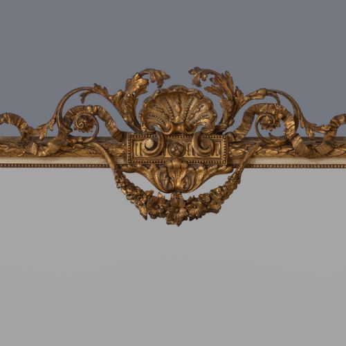 LARGE STUNNING 19TH CENTURY ENGLISH GILT AND PARCEL PAINTED OVERMANTLE MIRROR - ADDITIONAL PHOTO 1