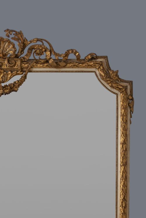LARGE STUNNING 19TH CENTURY ENGLISH GILT AND PARCEL PAINTED OVERMANTLE MIRROR - ADDITIONAL PHOTO 3