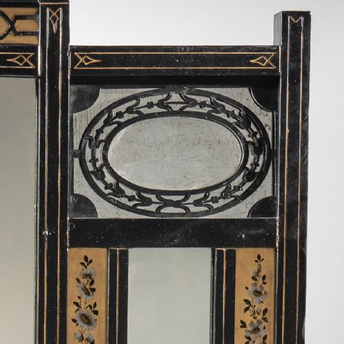 19TH CENTURY VICTORIAN AESTHETIC MOVEMENT EBONISED GILT AND PAINTED OVERMANTLE MIRROR - ADDITIONAL PHOTO 5