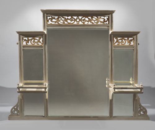 19TH CENTURY VICTORIAN PAINTED AND PARCEL GILT OVERMANTLE MIRROR