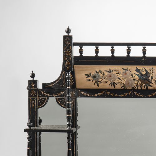 A STUNNING LARGE VICTORIAN AESTHETIC PERIOD EBONISED AND PARCEL GILT OVERMANTLE MIRROR - ADDITIONAL PHOTO 1