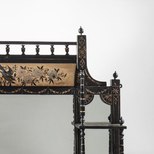 A STUNNING LARGE VICTORIAN AESTHETIC PERIOD EBONISED AND PARCEL GILT OVERMANTLE MIRROR - ADDITIONAL PHOTO 2