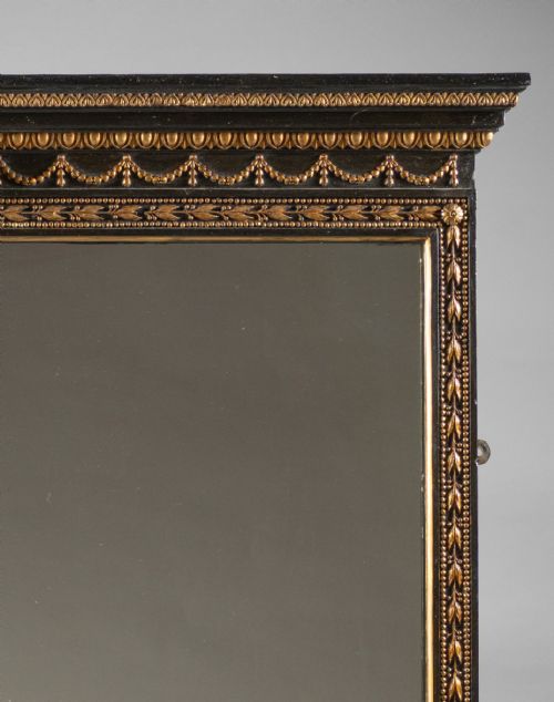 LARGE 19TH CENTURY VICTORIAN ENGLISH EBONISED AND PARCEL GILT OVERMANTLE MIRROR - ADDITIONAL PHOTO 1