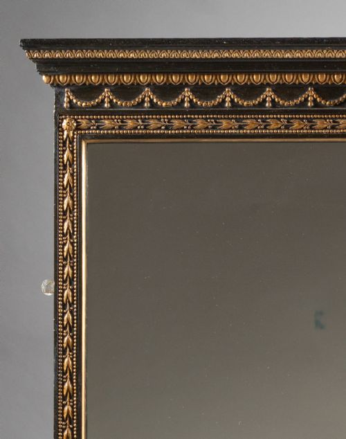 LARGE 19TH CENTURY VICTORIAN ENGLISH EBONISED AND PARCEL GILT OVERMANTLE MIRROR - ADDITIONAL PHOTO 2