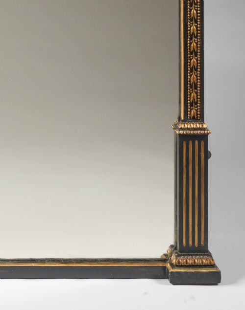 LARGE 19TH CENTURY VICTORIAN ENGLISH EBONISED AND PARCEL GILT OVERMANTLE MIRROR - ADDITIONAL PHOTO 3