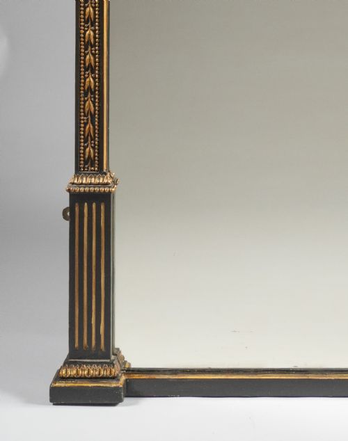LARGE 19TH CENTURY VICTORIAN ENGLISH EBONISED AND PARCEL GILT OVERMANTLE MIRROR - ADDITIONAL PHOTO 4