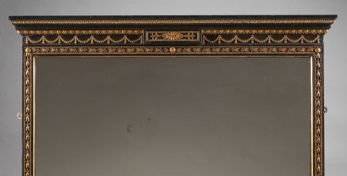 LARGE 19TH CENTURY VICTORIAN ENGLISH EBONISED AND PARCEL GILT OVERMANTLE MIRROR - ADDITIONAL PHOTO 5