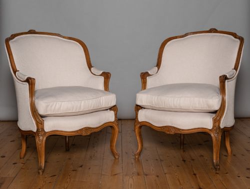 PAIR OF LARGE FRENCH LOUIS XV STYLE CARVED WALNUT ARMCHAIRS