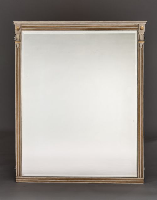 LARGE VICTORIAN PAINTED AND PARCEL GILT OVERMANTLE MIRROR