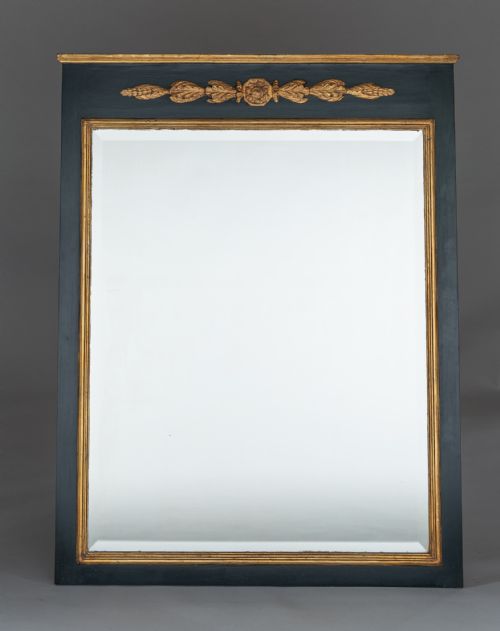LARGE VICTORIAN EBONISED AND GILT OVERMANTLE MIRROR