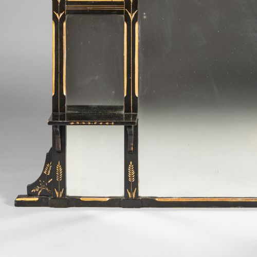 LARGE VICTORIAN AESTHETIC PERIOD EBONISED AND PARCEL GILT OVERMANTLE MIRROR - ADDITIONAL PHOTO 3