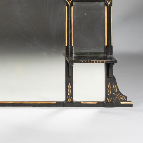 LARGE VICTORIAN AESTHETIC PERIOD EBONISED AND PARCEL GILT OVERMANTLE MIRROR - ADDITIONAL PHOTO 4