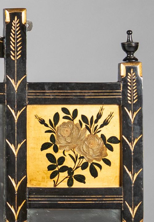 LARGE VICTORIAN AESTHETIC PERIOD EBONISED AND PARCEL GILT OVERMANTLE MIRROR - ADDITIONAL PHOTO 8