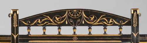 LARGE VICTORIAN AESTHETIC PERIOD EBONISED AND PARCEL GILT OVERMANTLE MIRROR - ADDITIONAL PHOTO 9