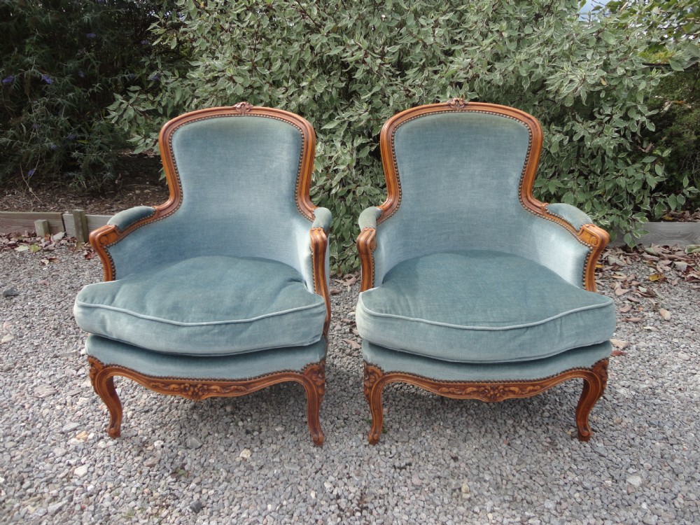 Pair Of French Walnut Upholstered Armchairs