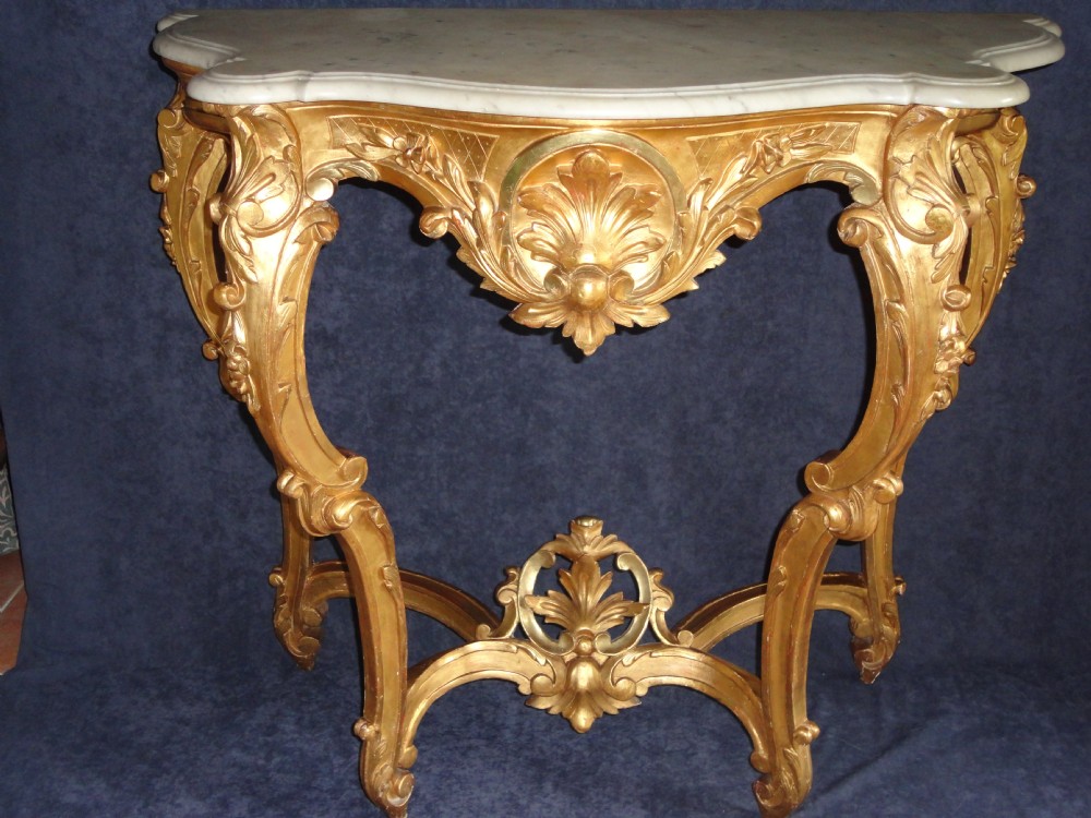 French Gilt Console Table with Marble Top