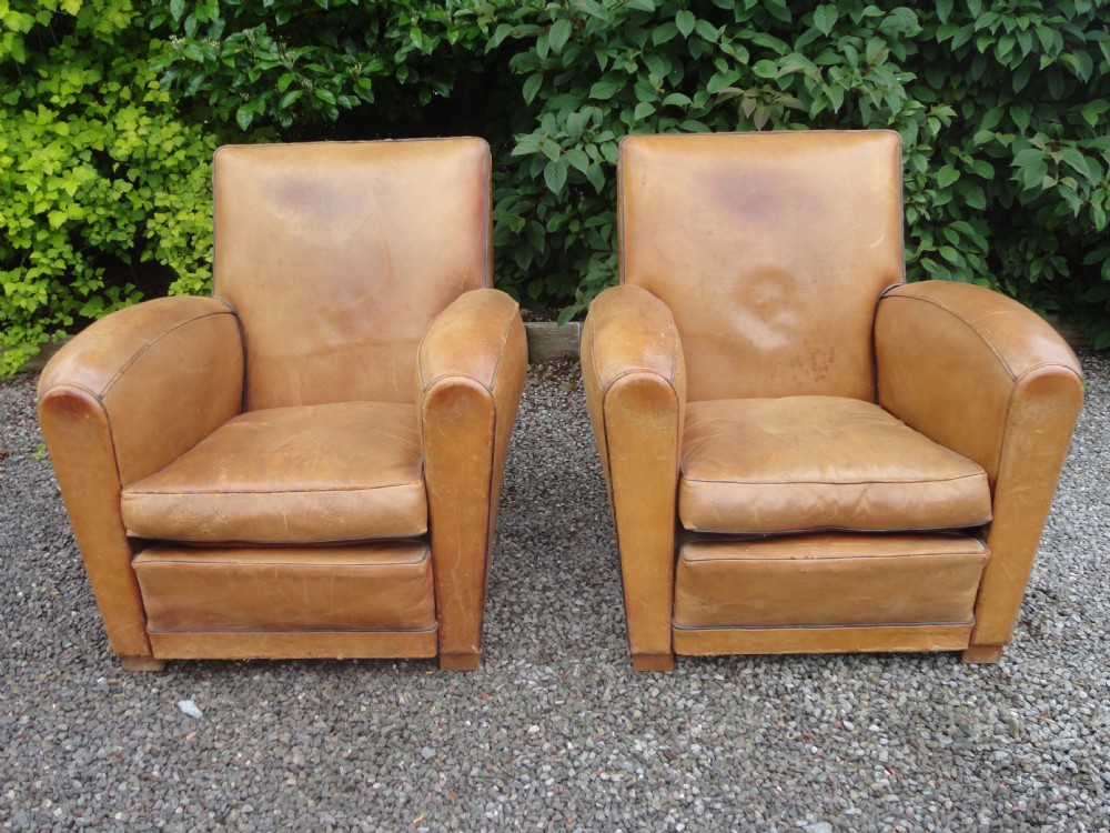 Pair Of French Leather Club Armchairs.