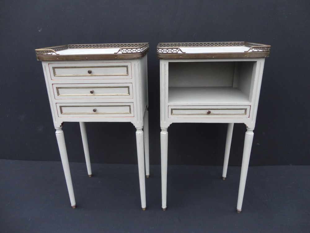 Pair Of French Painted Marble Top Bedside Cabinets