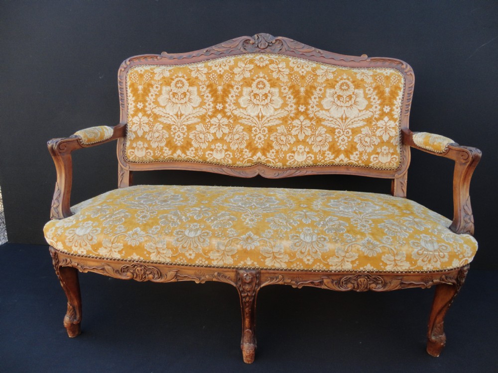 French Carved Walnut Louis XV1 Style Sofa