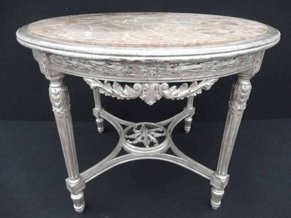 French Silvered Marble Top Centre Table