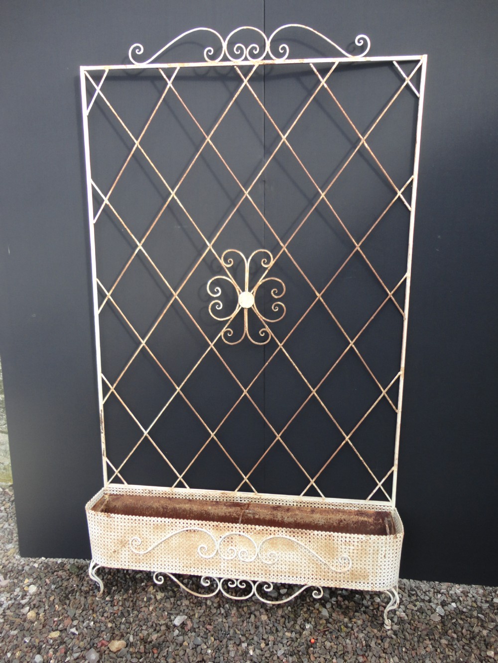 Pair Of French Iron Wall Jardinere Planters With Original Inner Liners.