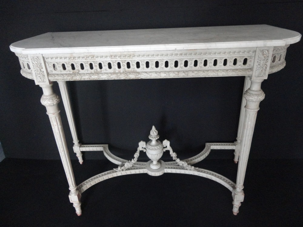 French Painted Console Table With Marble Top.