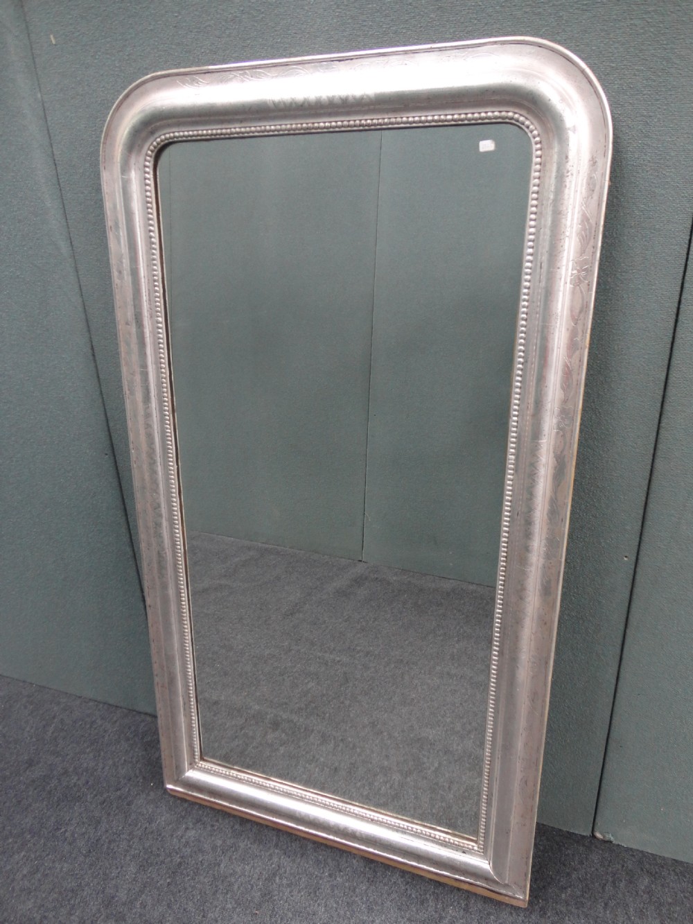 French Silver Leaf Overmantle Mirror.