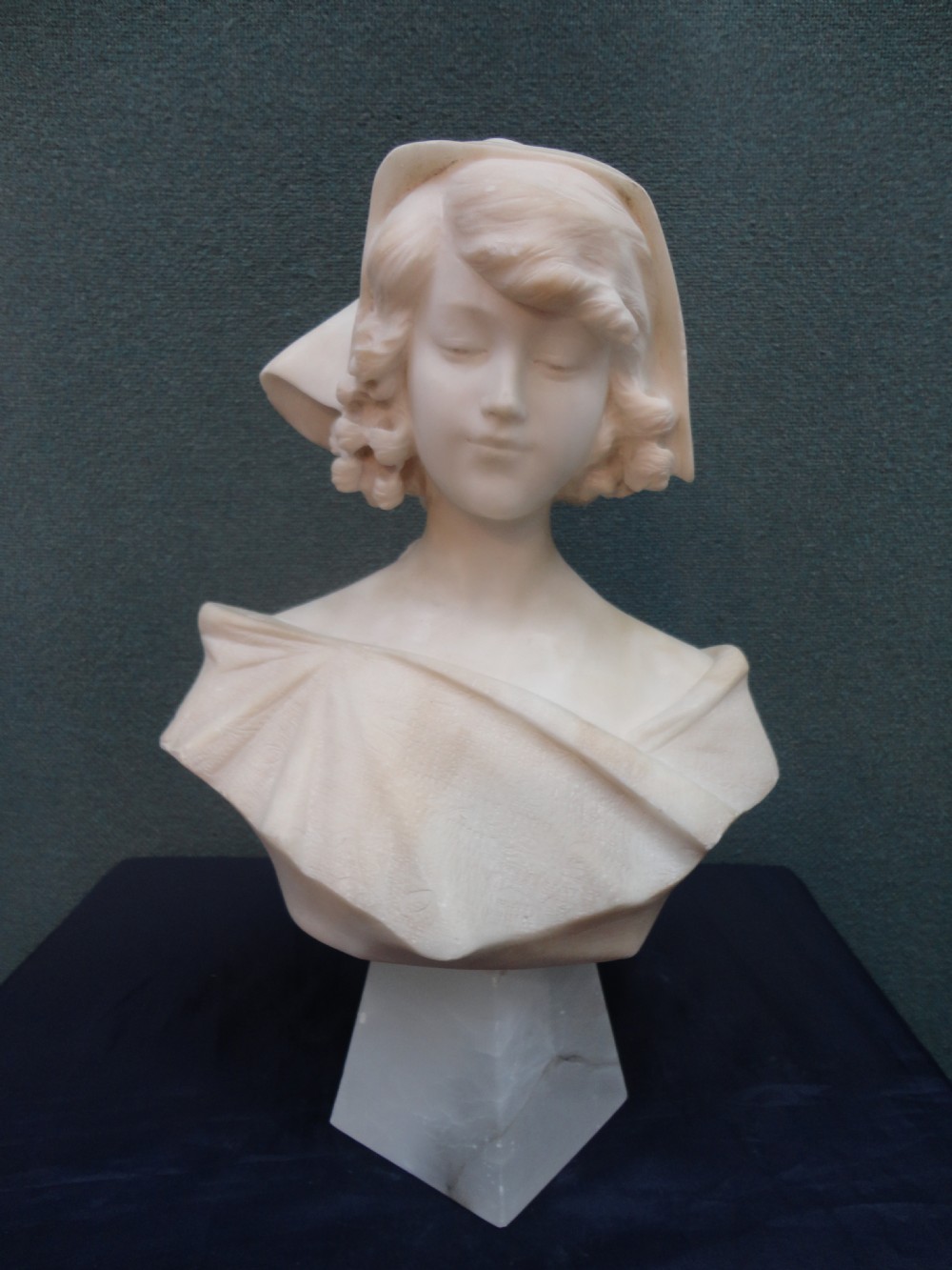 French Carved Alabaster Female Bust.