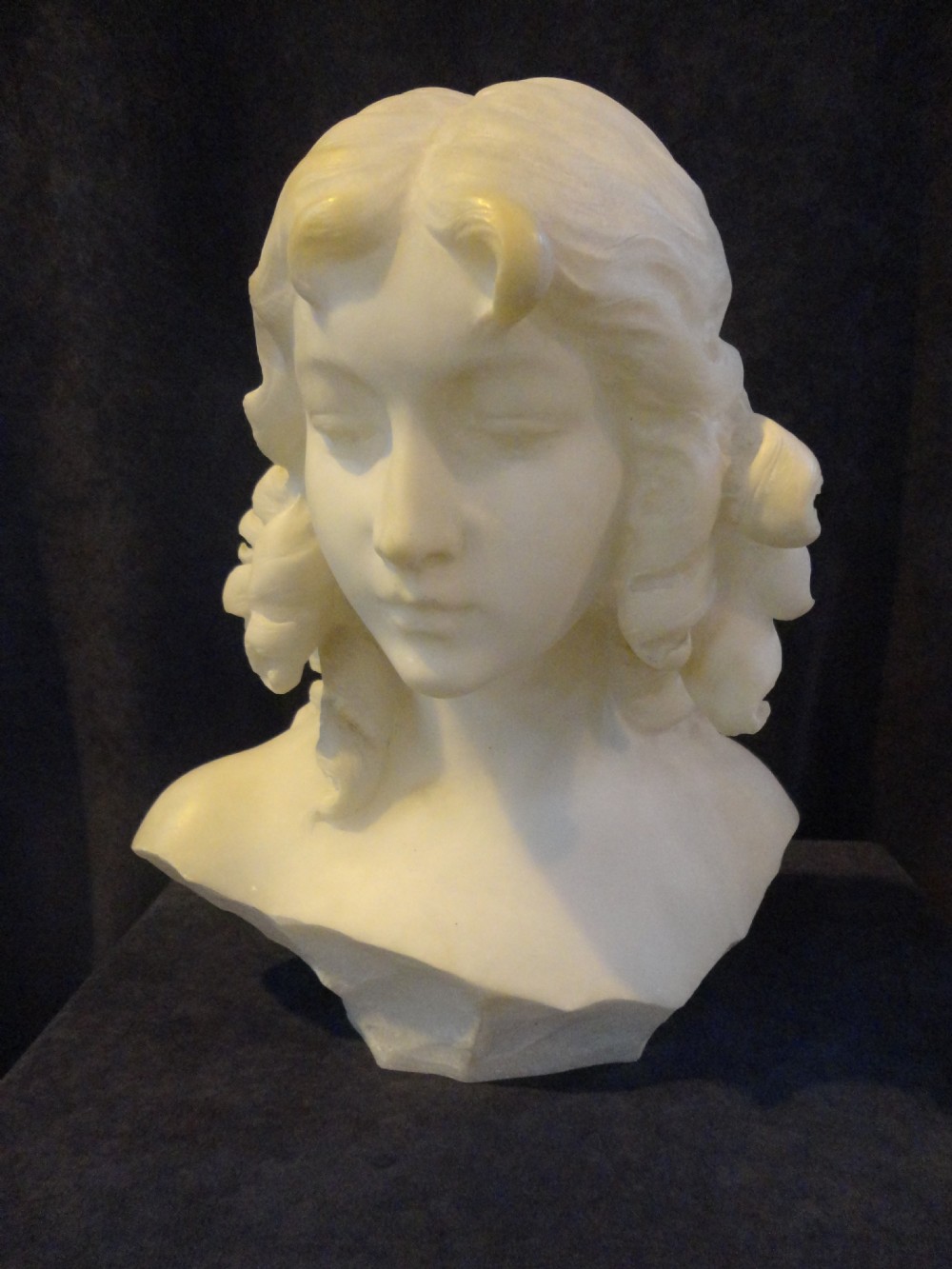 Italian Carved Alabaster Female Bust.