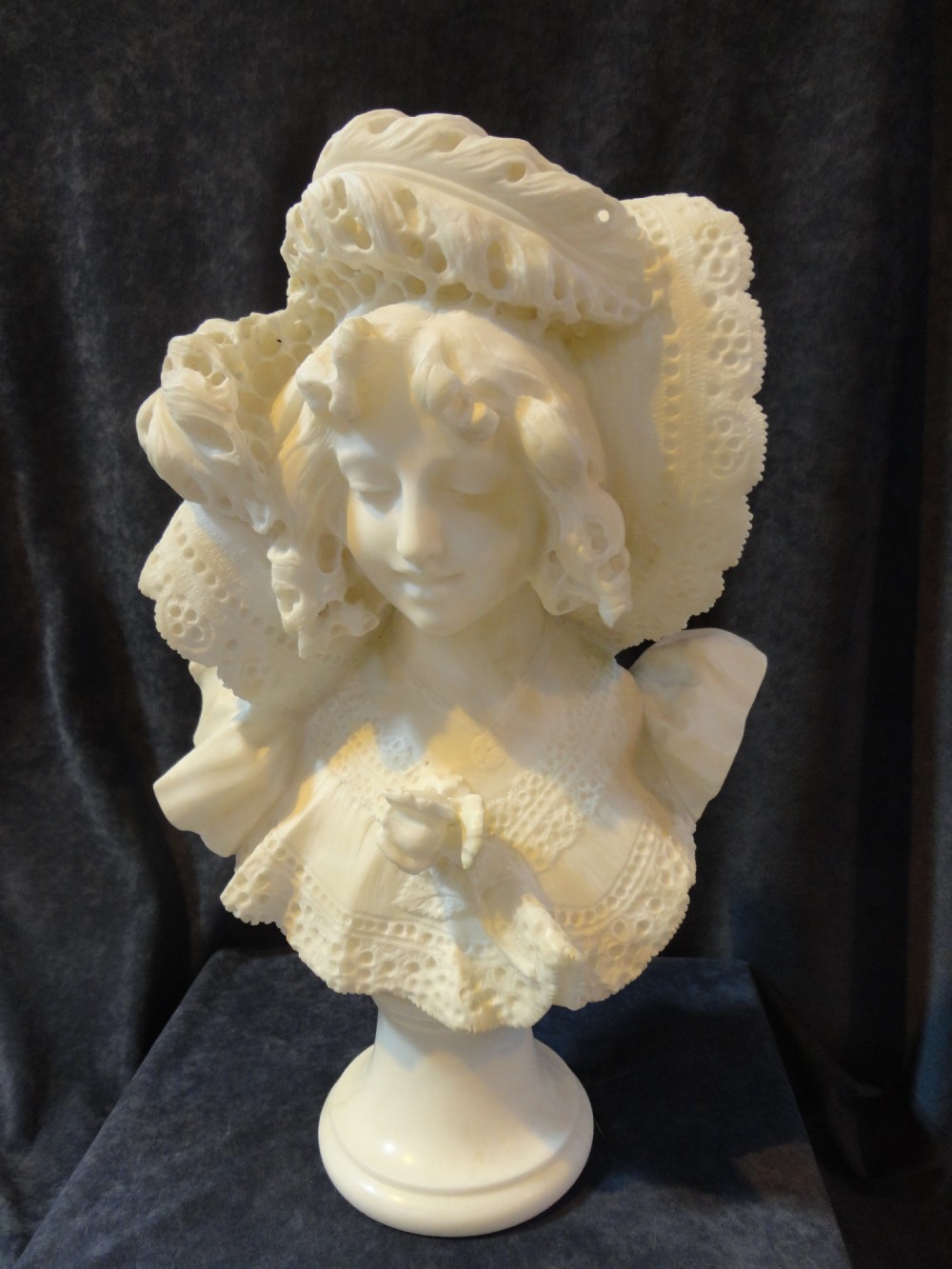 French Sculpture of a carved alabaster Female Bust. 