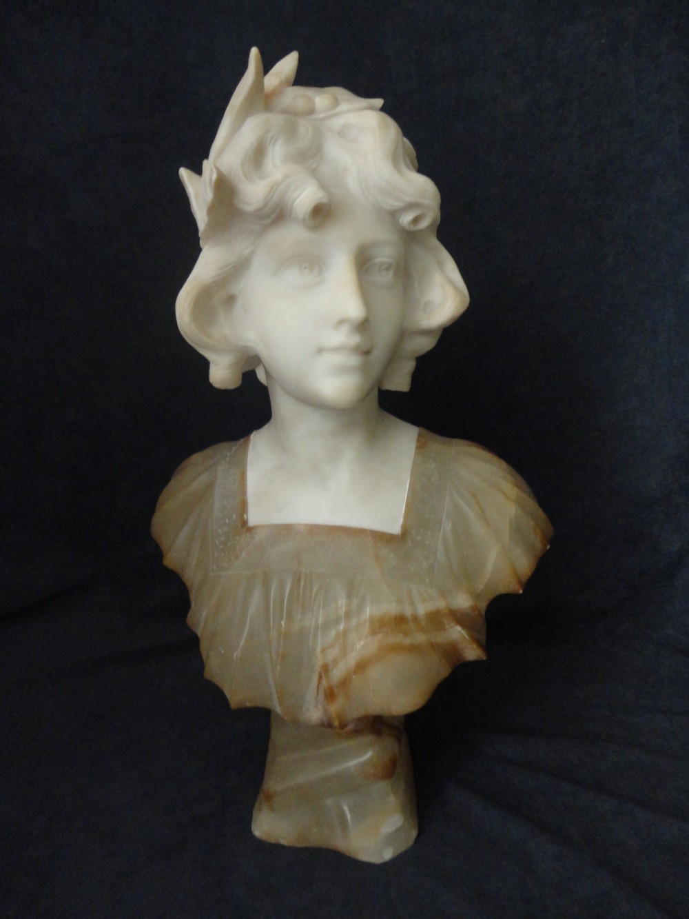 Italian Carved Alabaster Female Bust.