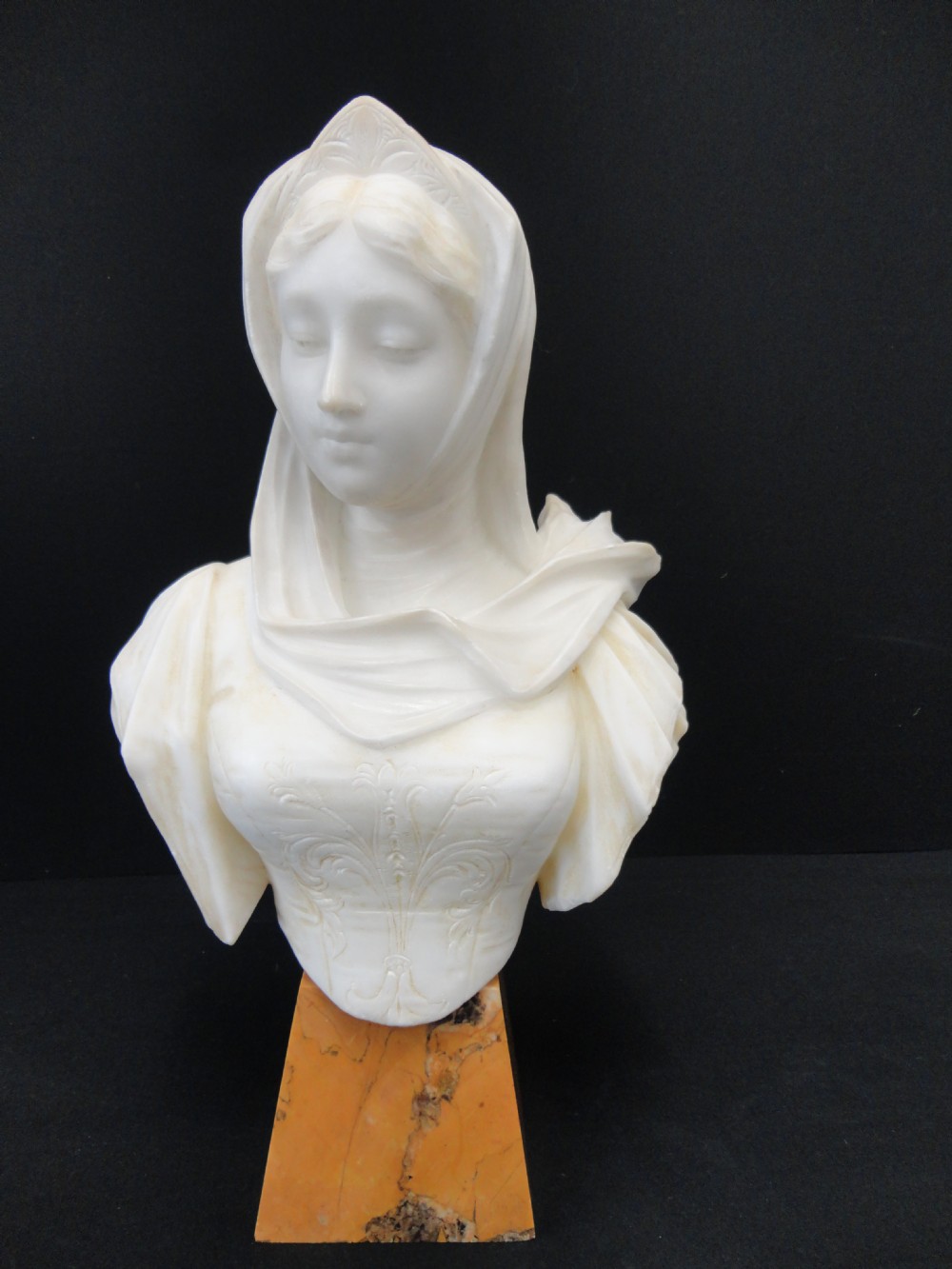 French Carved Alabaster Female Bust.