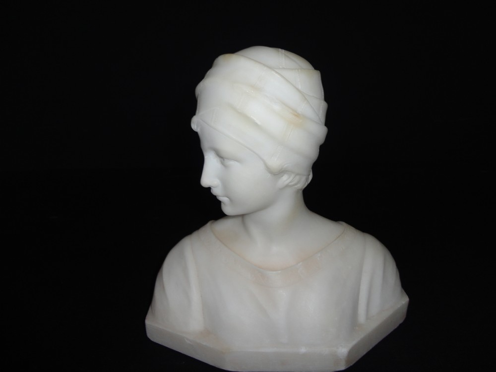 Italian Carved Cream Alabaster Female Bust.