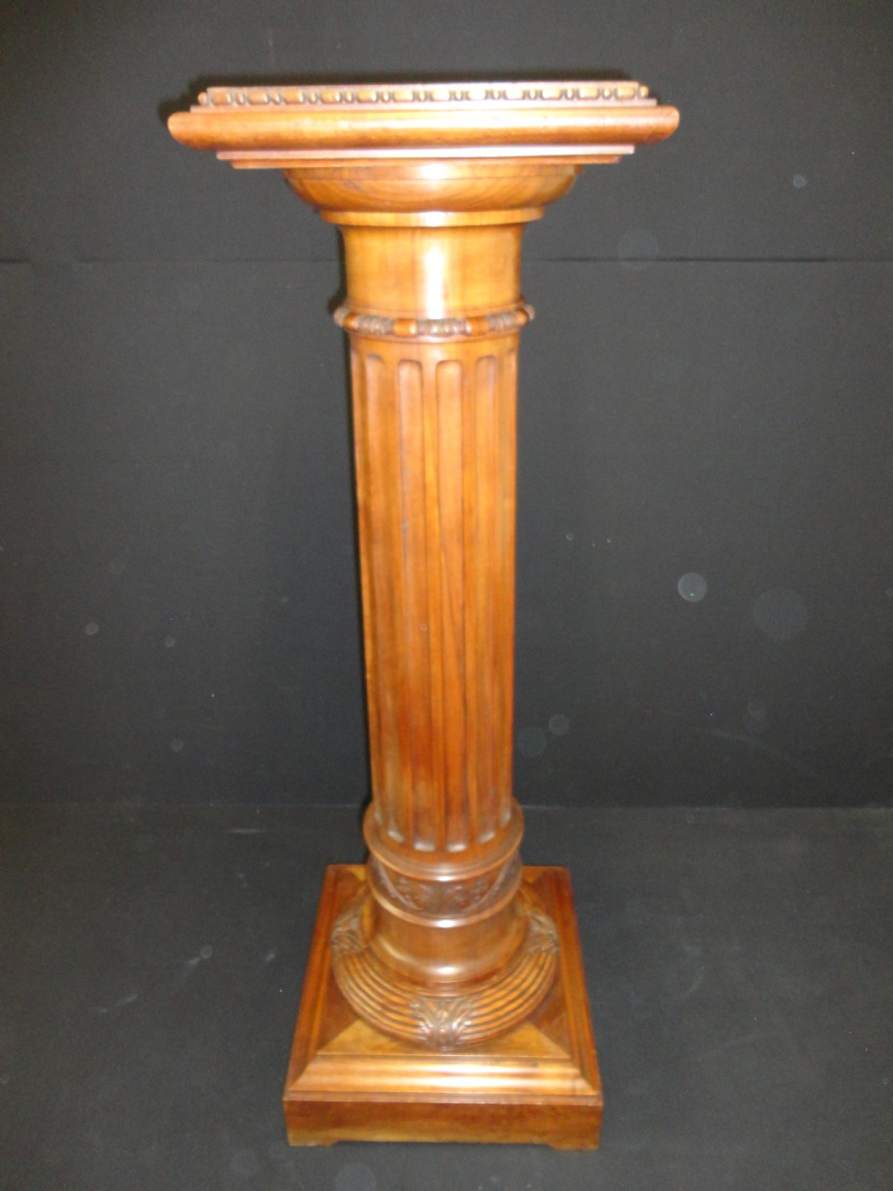 French Carved Walnut Fluted Pedestal Column