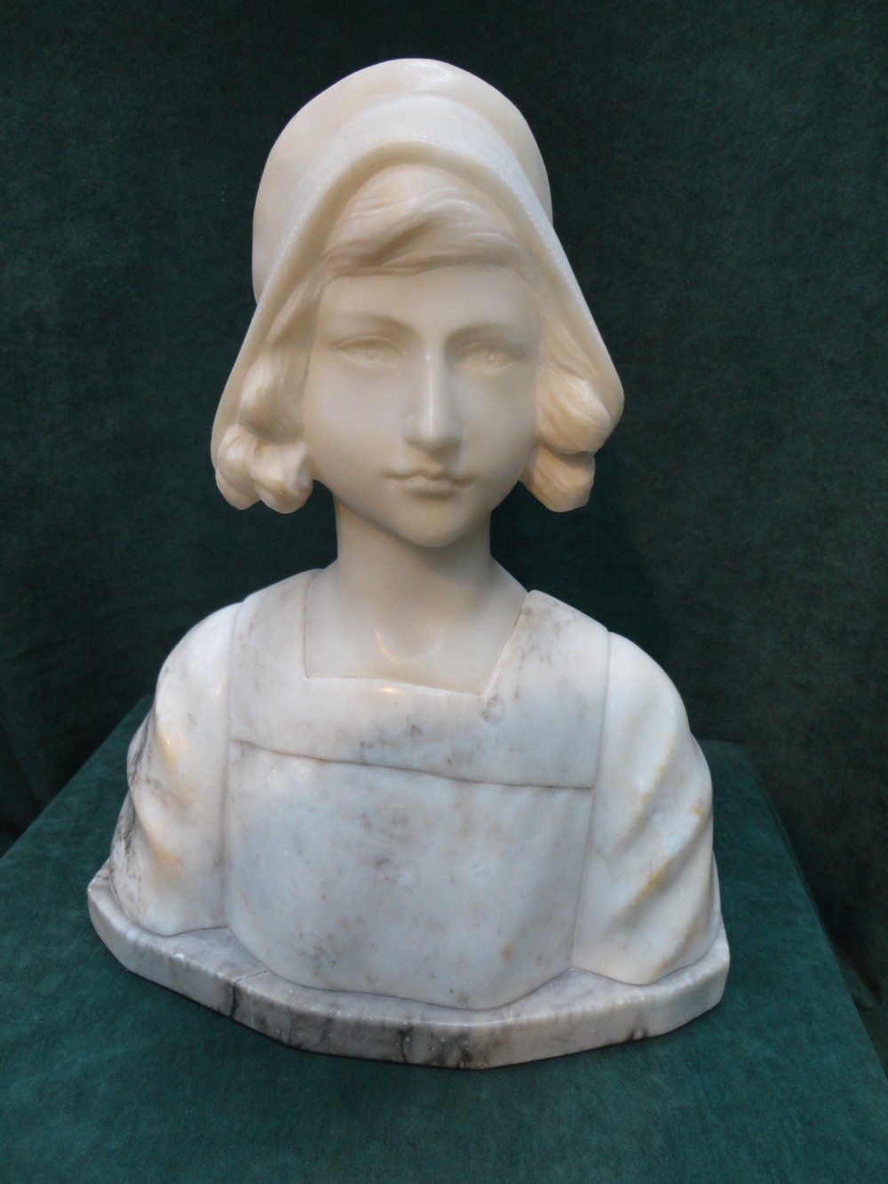 French Carved Alabaster Bust Of A Young Girl
