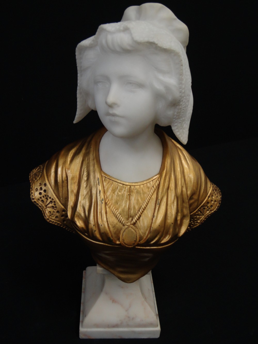Flemish Carved alabaster And Bronze Female Bust