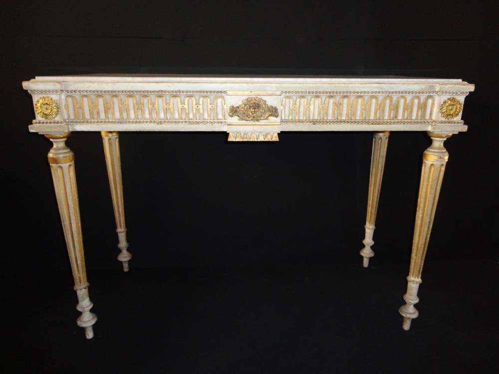French Louis XVI Style Painted And Gilt Console Table.
